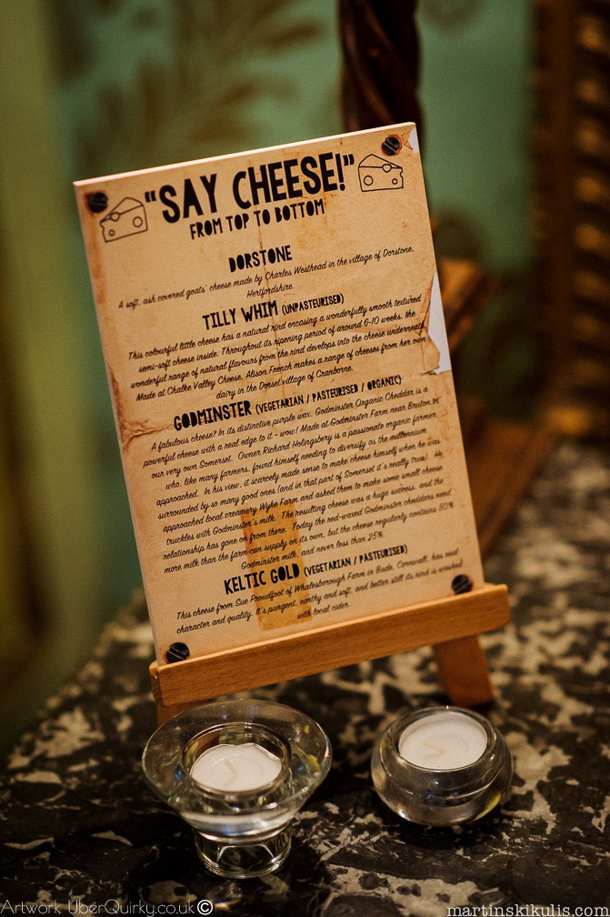 UberQuirky Gallery, wedding cheese menu